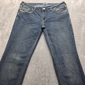 Alloy Apparel Royal Blue Bootcut Jeans Med Wash Contrast Stitch Denim 36x36 Y2K